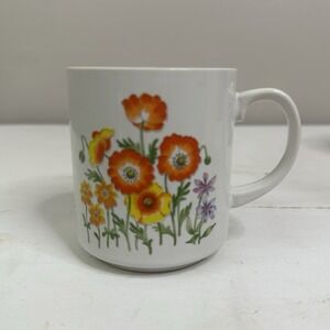 Vintage Ceramic Mug Made In Japan Floral Orange Yellow Green Pretty 1970's